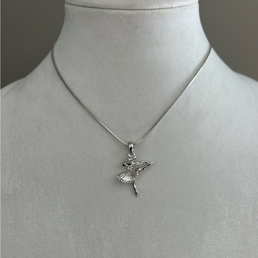 Elegant Silver Tone Ballerina Pendant Necklace